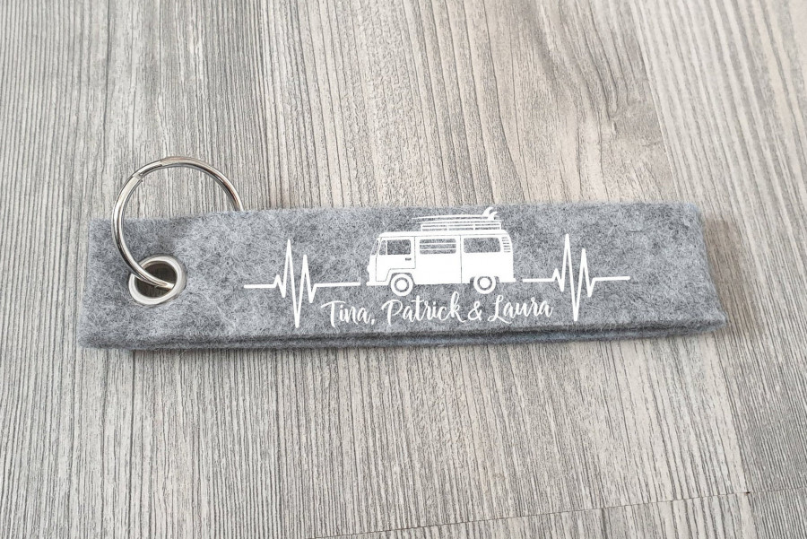 Bulli / Bus / Van Schlüsselanhänger personalisiert mit Wunschtext, Camping, Anhänger mit Text, Schlüsselanhänger, Geschenkidee