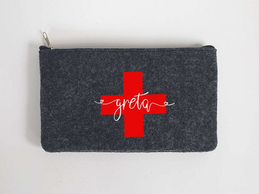 Kleine Erste Hilfe Tasche aus Filz 18x10 cm | Personalisiert mit Wunschtext | für Pflaster etc. | Filz-Notfall-Tasche | Geschenk