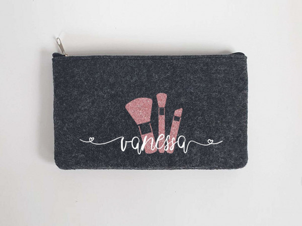Kleine glitzernde Schminktasche aus Filz 18x10 cm | Personalisiert | Kosmetiktasche mit Namen |  Filz-Mäppchen | Geschenk | Beauty Bag – Bild 2