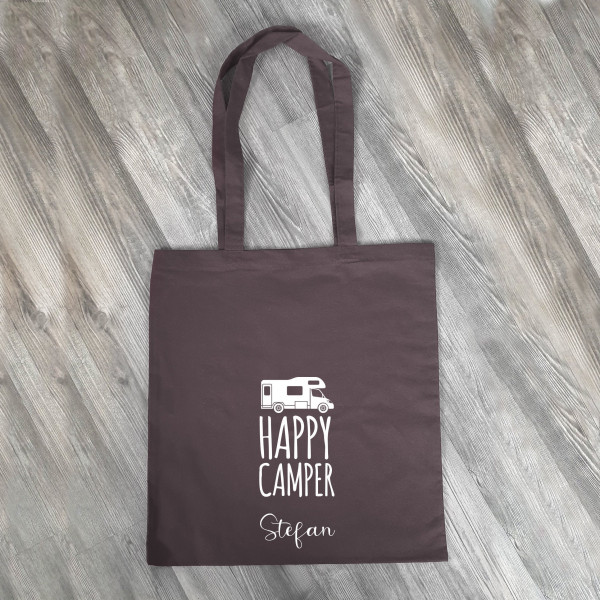 Personalisierte Baumwolltasche, Stoffbeutel, Tasche, 100% Baumwolle, Geschenk, Geschenkidee, Camping, Unterwegs, Happy Camper, Wohnmobil – Bild 1