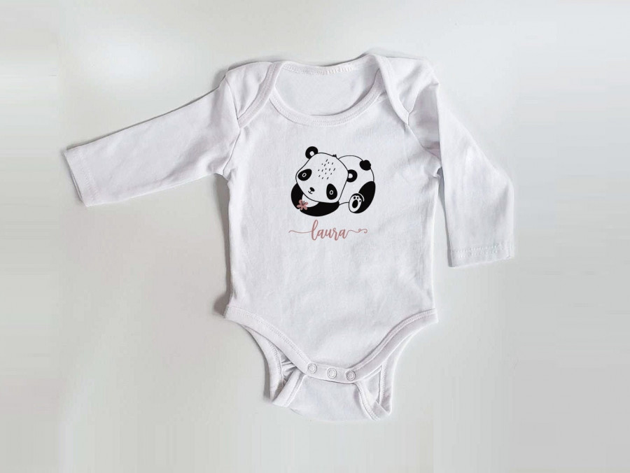 Personalisierter Body mit langen Armen, Gr. 62, 100% Baumwolle, Organic Cotton, Geschenk, Geschenkidee zur Geburt, Zebra, Schaf, Panda, Bär