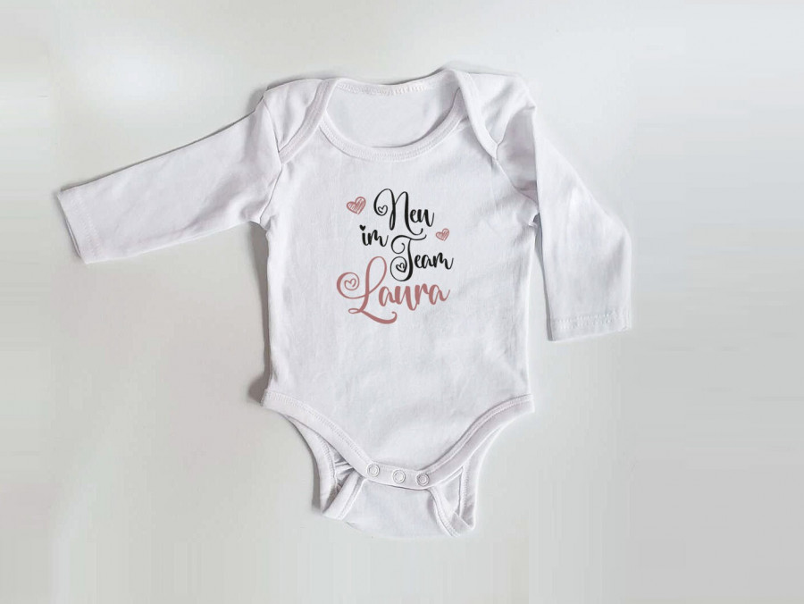 Personalisierter Body mit langen Armen, Gr. 62,  100% Baumwolle, Organic Cotton, Geschenk, Geschenkidee zur Geburt, Neu im Team