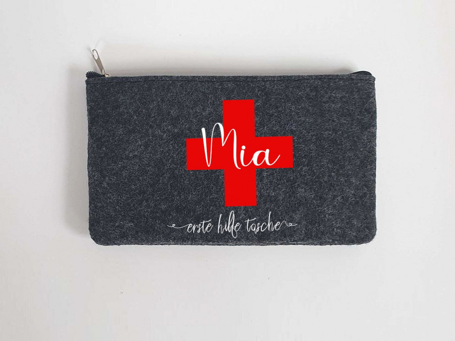 Kleine Erste Hilfe Tasche aus Filz 18x10 cm | Personalisiert mit Wunschtext | für Pflaster etc. | Filz-Notfall-Tasche | Geschenk