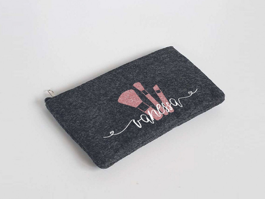 Kleine glitzernde Schminktasche aus Filz 18x10 cm | Personalisiert | Kosmetiktasche mit Namen |  Filz-Mäppchen | Geschenk | Beauty Bag