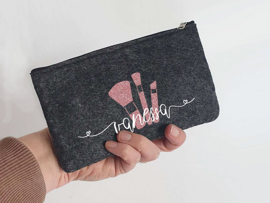 Kleine glitzernde Schminktasche aus Filz 18x10 cm | Personalisiert | Kosmetiktasche mit Namen |  Filz-Mäppchen | Geschenk | Beauty Bag