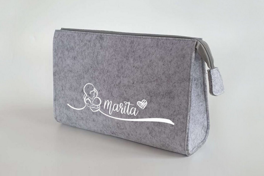 Personalisierte Kulturtasche aus Filz 28x19x8 cm | Kosmetiktasche mit Namen | Schminktasche | Geschenk | Beauty Bag | Wickeltasche