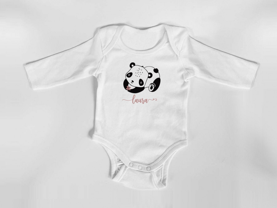 Personalisierter Body mit langen Armen, Gr. 62, 100% Baumwolle, Organic Cotton, Geschenk, Geschenkidee zur Geburt, Zebra, Schaf, Panda, Bär