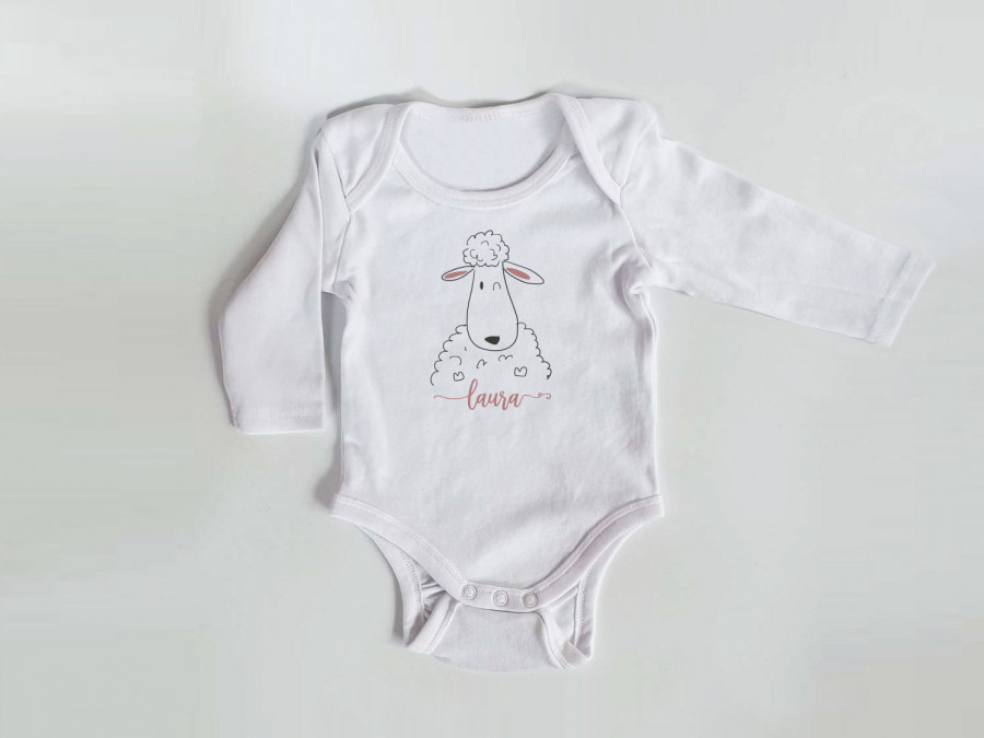 Personalisierter Body mit langen Armen, Gr. 62, 100% Baumwolle, Organic Cotton, Geschenk, Geschenkidee zur Geburt, Zebra, Schaf, Panda, Bär