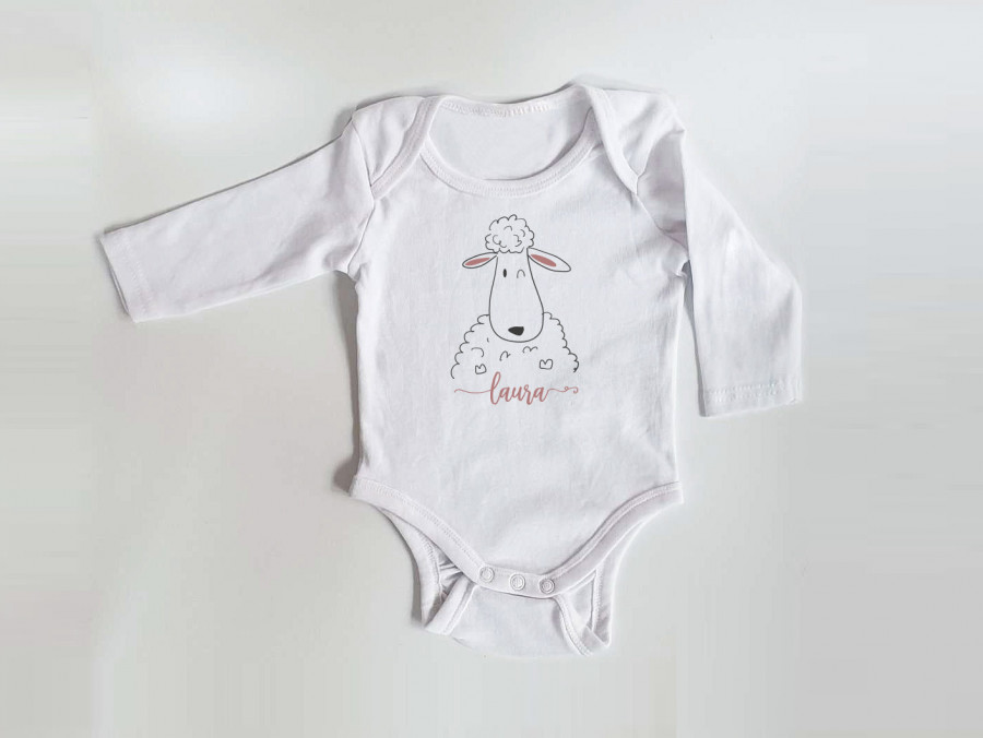 Personalisierter Body mit langen Armen, Gr. 62, 100% Baumwolle, Organic Cotton, Geschenk, Geschenkidee zur Geburt, Zebra, Schaf, Panda, Bär