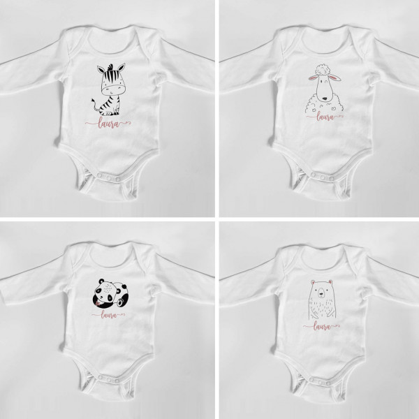 Personalisierter Body mit langen Armen, Gr. 62,  100% Baumwolle, Organic Cotton, Geschenk, Geschenkidee zur Geburt, Zebra, Schaf, Panda, Bär – Bild 2