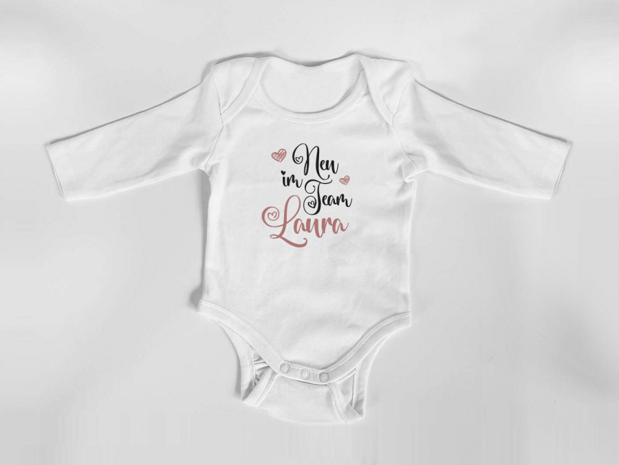 Personalisierter Body mit langen Armen, Gr. 62,  100% Baumwolle, Organic Cotton, Geschenk, Geschenkidee zur Geburt, Neu im Team