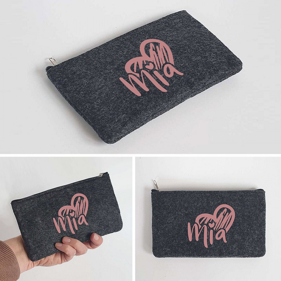 Kleine Schminktasche / Mäppchen aus Filz 18x10 cm | Personalisiert | Kosmetiktasche mit Namen |  Filz-Mäppchen | Geschenk | Beauty Bag