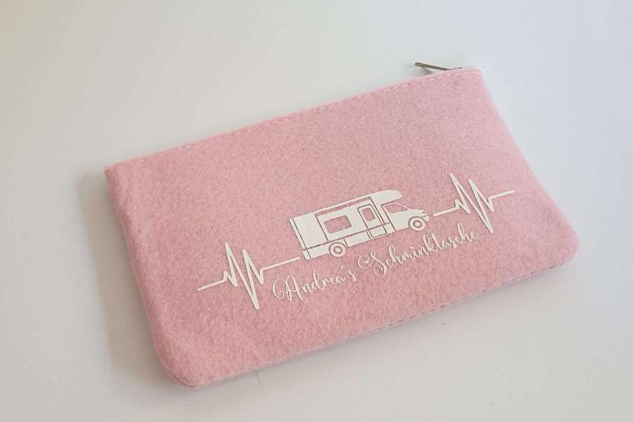Kleine Camper Schminktasche aus Filz 18x10 cm | Personalisiert | Kosmetiktasche mit Namen | Kulturtasche | Beauty Bag | Wohnmobil