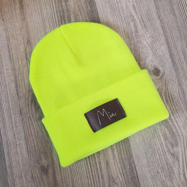 Kinder Mütze personalisiert | Hipster Beanie | Mütze | Wintermütze | Neon gelbe Mütze mit Namen | Herbst – Bild 1