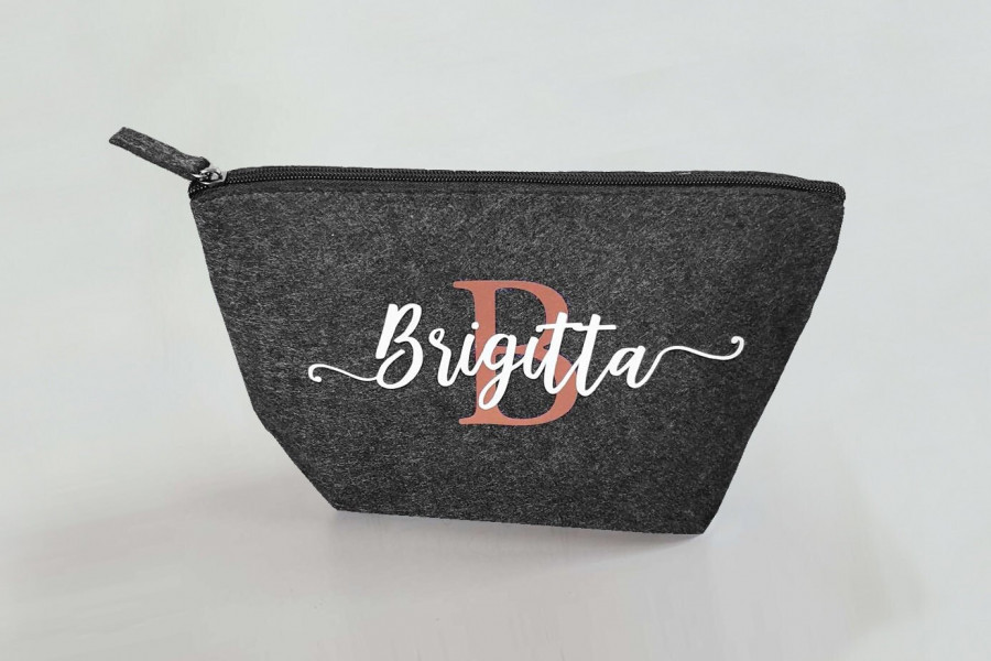 Personalisierte Kulturtasche aus Filz 19x18x9 cm | Kosmetiktasche mit Namen | Wickeltasche | Schminktasche | Geschenk | Beauty Bag