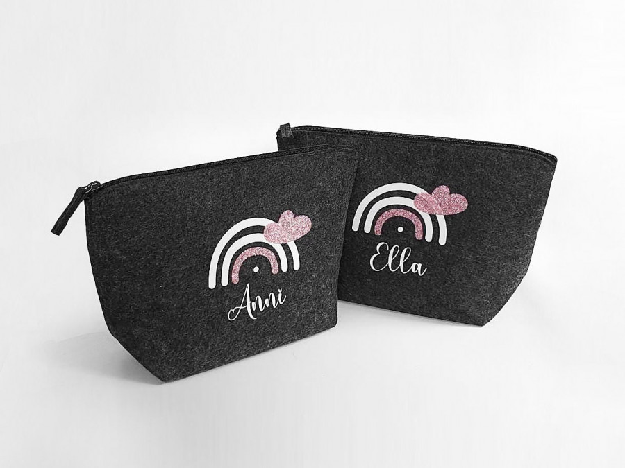 Personalisierte Tasche aus Filz 19x18x9 cm | Kulturtasche | Wickeltasche | Kosmetiktasche | Krimskrams-Tasche | Schminktasche | Geschenk