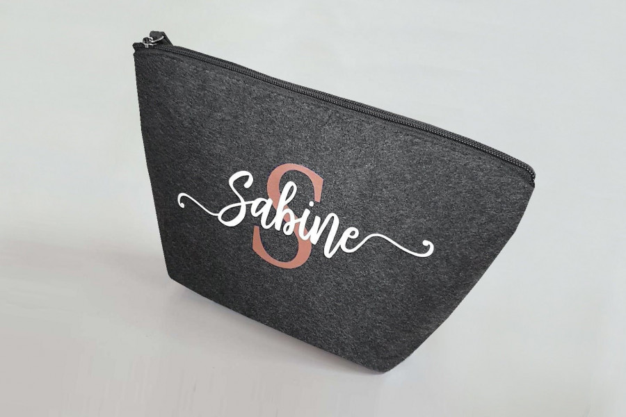 Personalisierte Kulturtasche aus Filz 19x18x9 cm | Kosmetiktasche mit Namen | Wickeltasche | Schminktasche | Geschenk | Beauty Bag