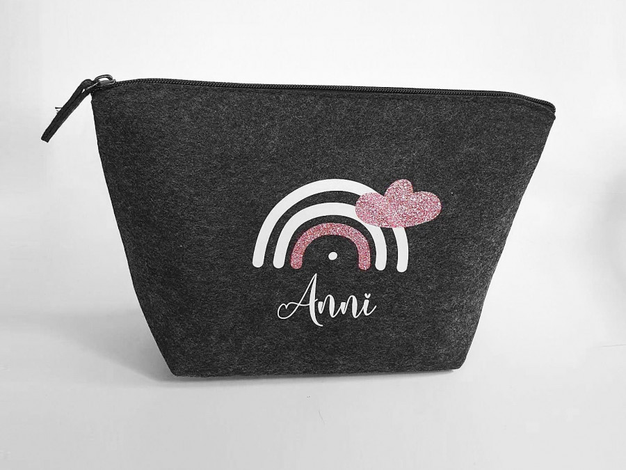 Personalisierte Tasche aus Filz 19x18x9 cm | Kulturtasche | Wickeltasche | Kosmetiktasche | Krimskrams-Tasche | Schminktasche | Geschenk