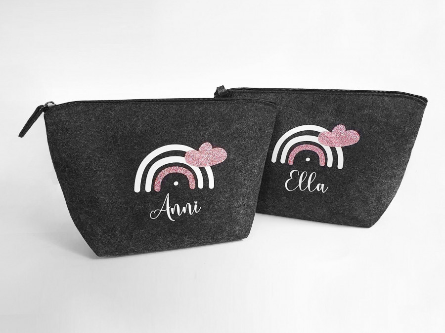 Personalisierte Tasche aus Filz 19x18x9 cm | Kulturtasche | Wickeltasche | Kosmetiktasche | Krimskrams-Tasche | Schminktasche | Geschenk