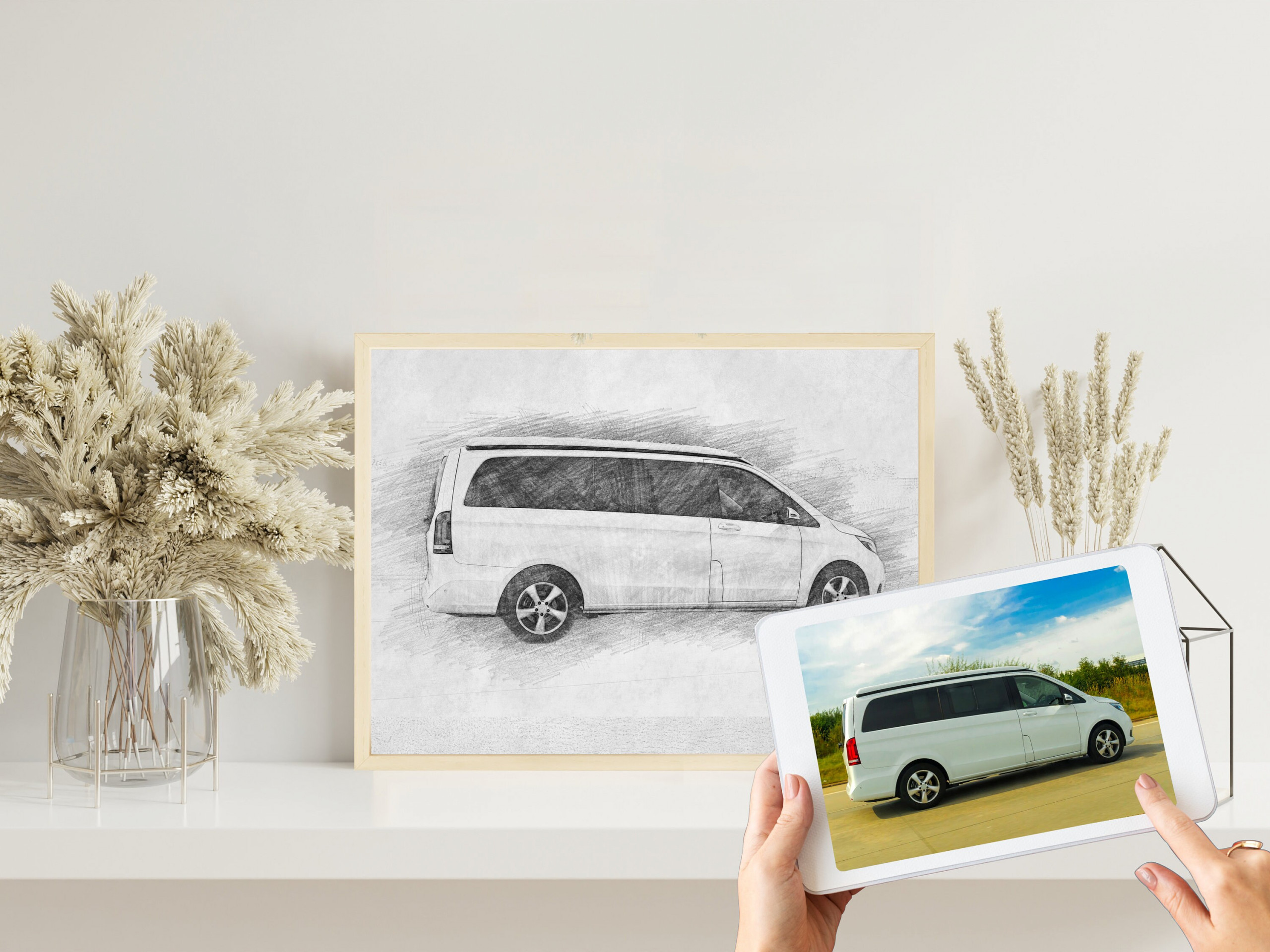 Camper Bleistiftzeichnung  | Bleistiftskizze vom Foto | Digitale Skizze | Individuelle Zeichnung | Bulli | Wohnmobil | Wohnwagen | Camping – Bild 5