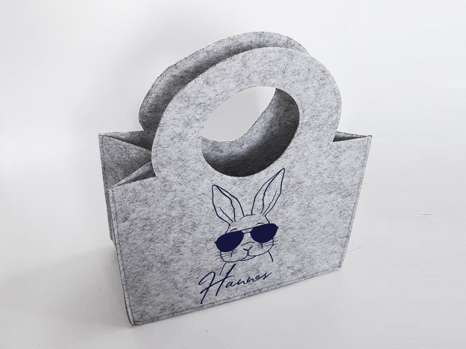 Personalisierte Oster-Tasche aus Filz 27 x 13 x 21 cm | Hase mit Sonnenbrille | Tasche mit Namen | Ostertasche | Geschenk | Ostern – Bild 4