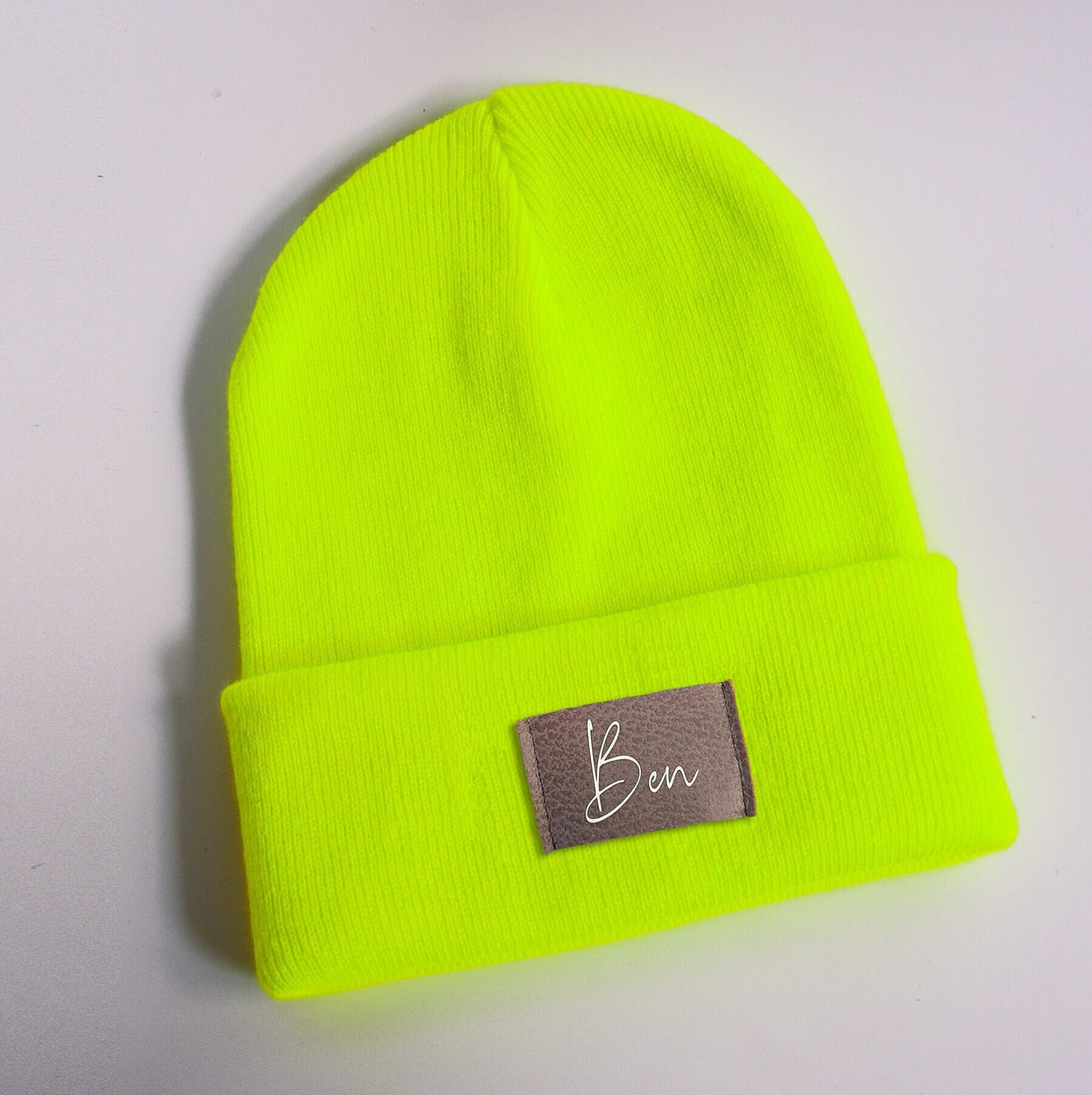 Kinder Mütze personalisiert | Hipster Beanie | Mütze | Wintermütze | Neon gelbe Mütze mit Namen | Herbst – Bild 2