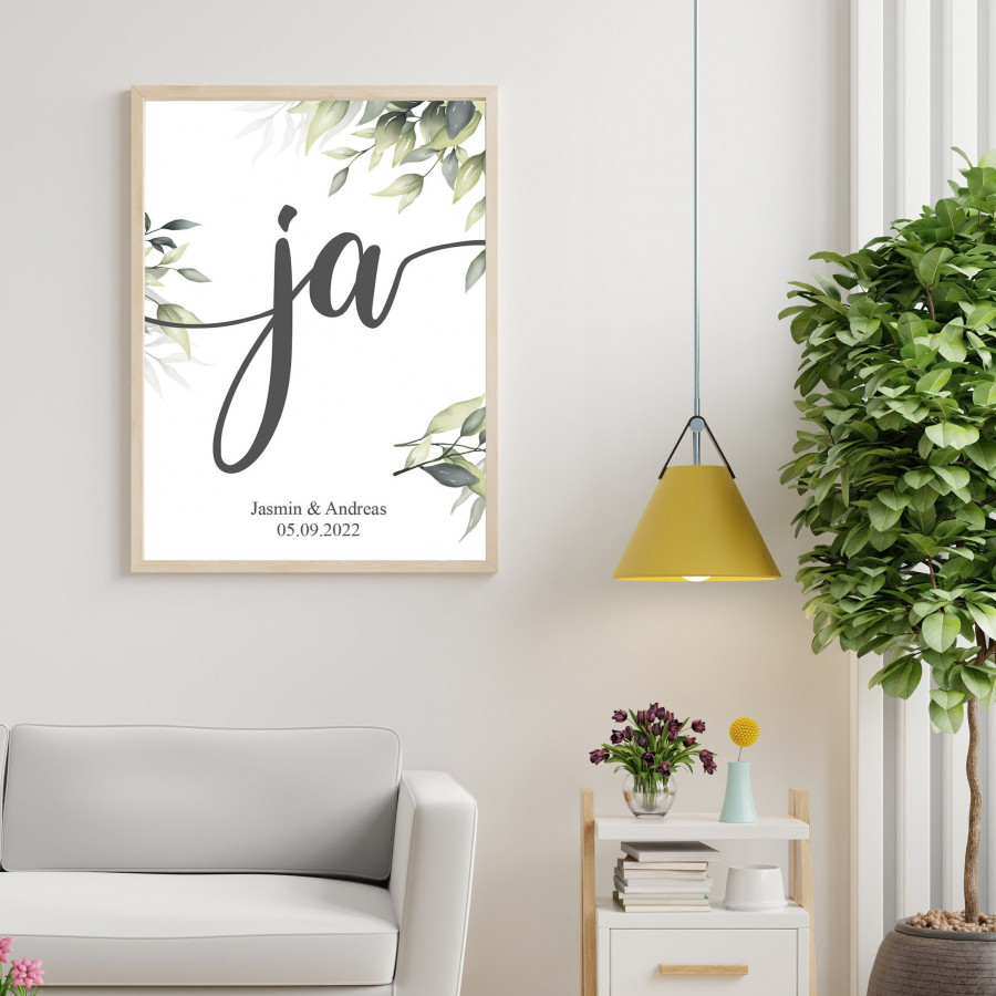Personalisiertes Hochzeits Poster | Hochzeit | Wedding | Ja | Geschenk | Plakat | Bild | Name | Geschenk | Paar | persönlich | Eukalyptus