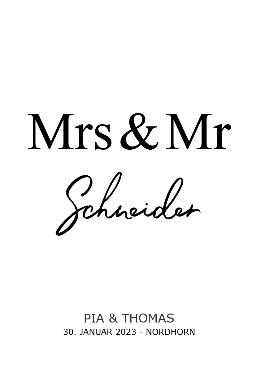 Personalisiertes Hochzeits Poster | Mr & Mrs | Hochzeit | Wedding | Geschenk | Plakat | Bild | Name | Geschenk | Paar | Mrs/Mr und Mrs/Mr