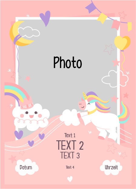 Digitale Einladung mit Foto zum Geburtstag - Karte - Whats App, EMail oder zum ausdrucken - Einhornparty - Einladungskarte - Personalisiert – Bild 5