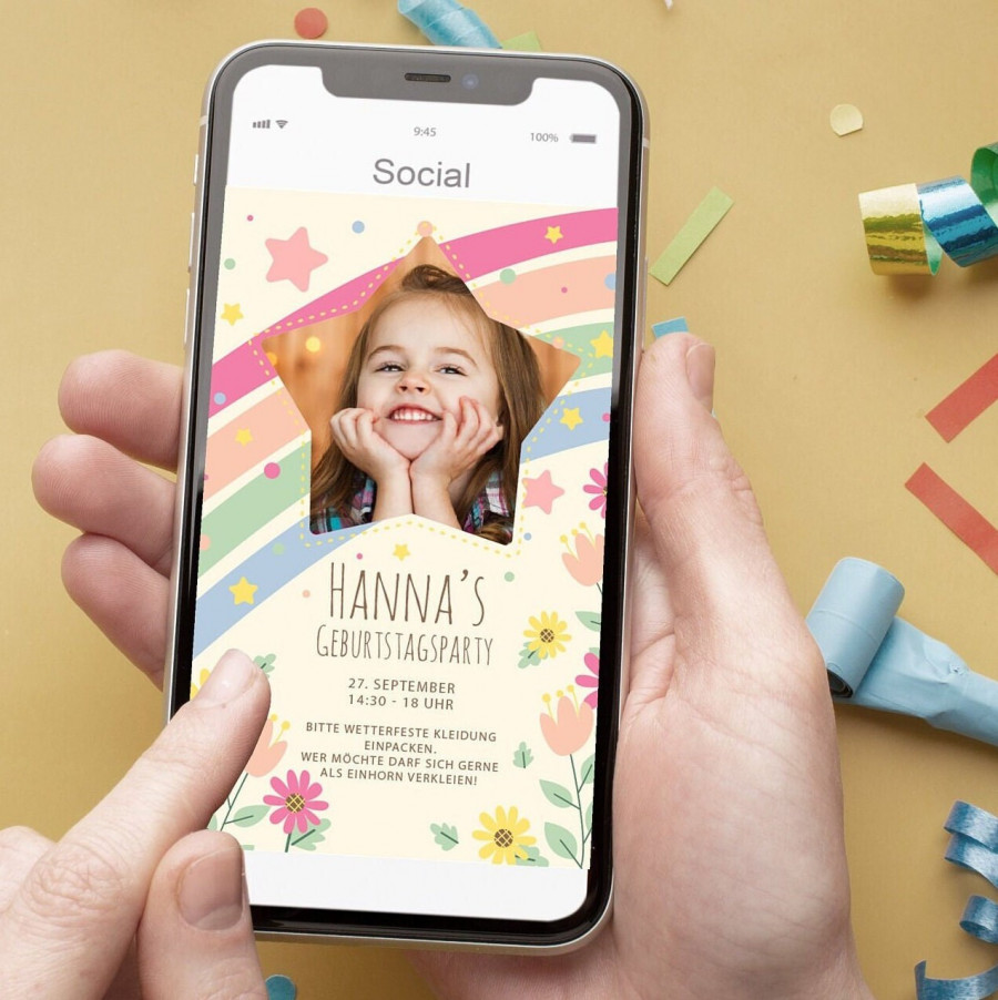 Digitale Einladung mit Foto zum Geburtstag - Karte - Whats App, EMail oder zum ausdrucken - Party - Einladungskarte - Personalisiert