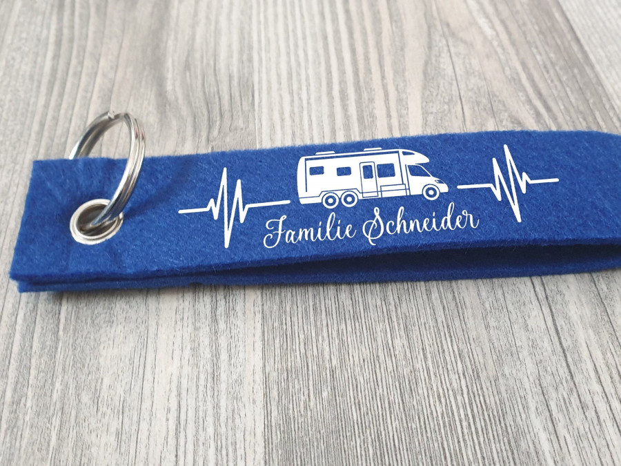 Wohnmobil Schlüsselanhänger personalisiert mit Wunschtext, Camping, Anhänger mit Text, Schlüsselanhänger, Geschenkidee, Doppelachser