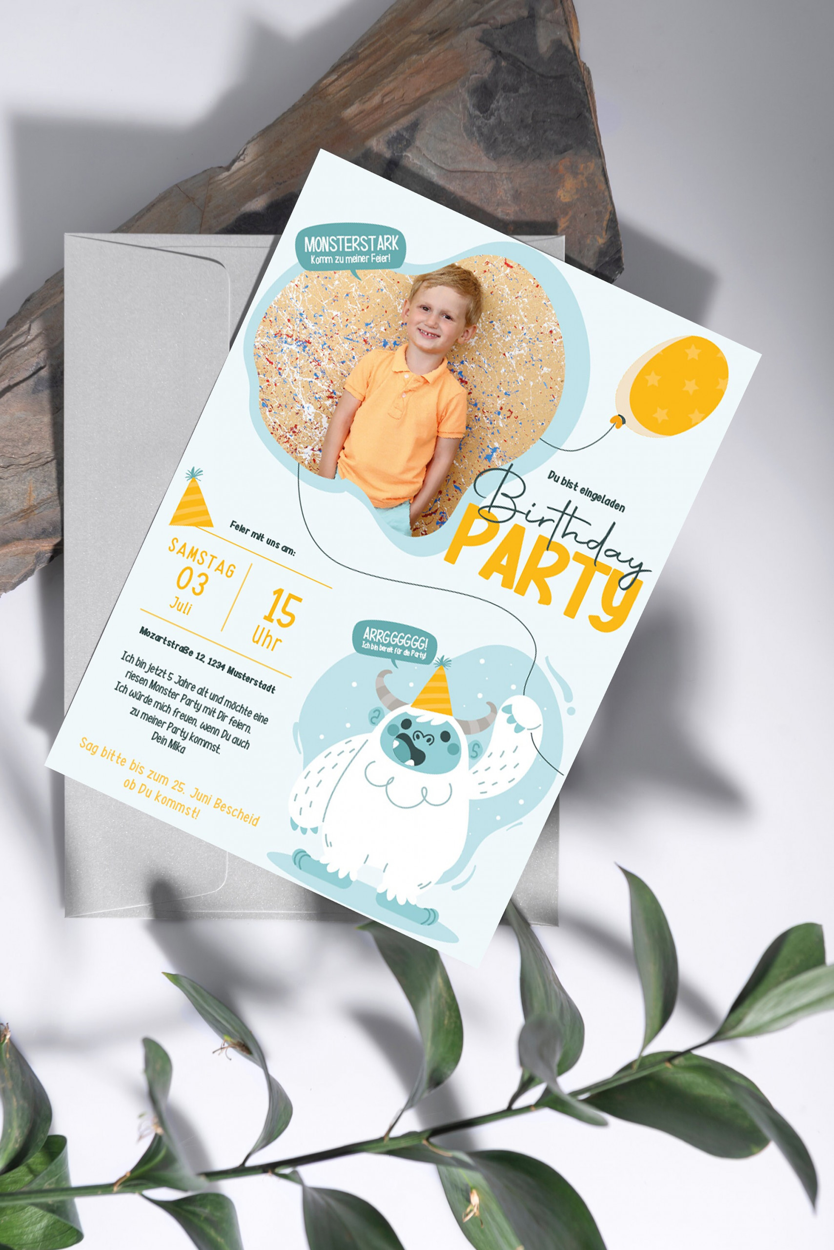Digitale Einladung mit Foto zum Monster Geburtstag - Karte - Whats App, EMail oder zum ausdrucken - Party - Einladungskarte - Personalisiert – Bild 3