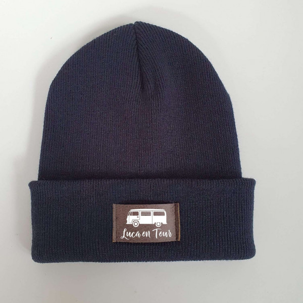 Camping Mütze personalisiert | Hipster Beanie | Mütze | Wintermütze | Blaue Mütze mit Namen | Kinder und/oder Erwachsene | Wohnwagen | Bulli – Bild 3