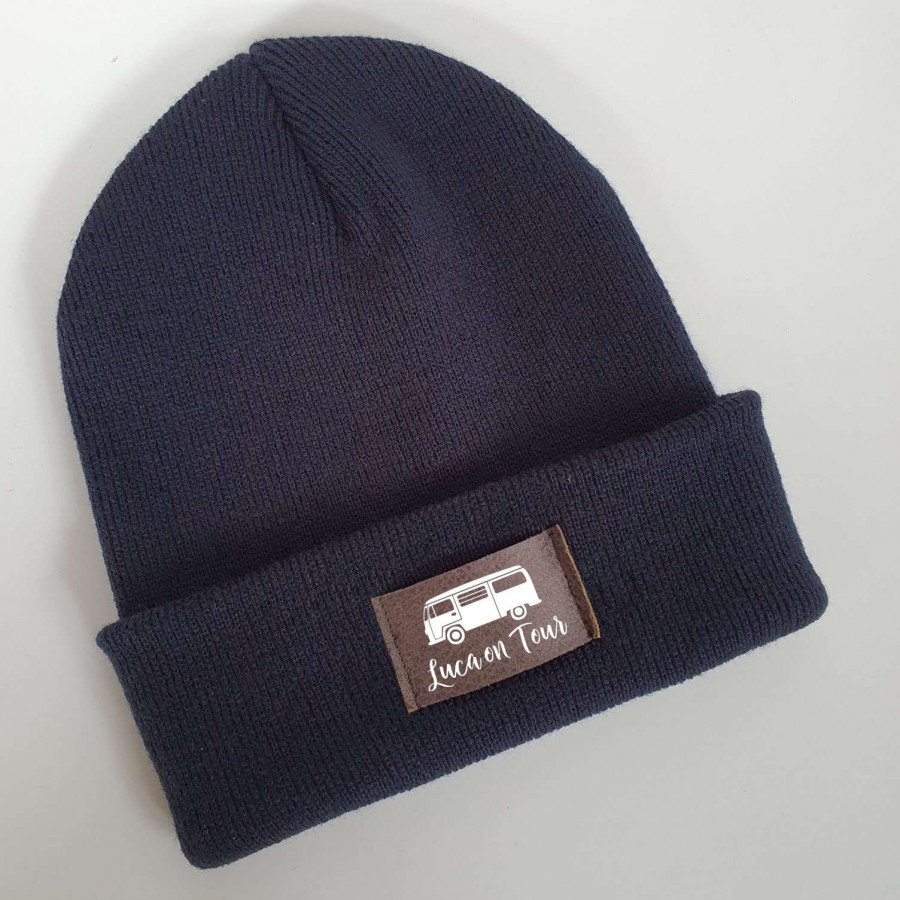 Camping Mütze personalisiert | Hipster Beanie | Mütze | Wintermütze | Blaue Mütze mit Namen | Kinder und/oder Erwachsene | Wohnwagen | Bulli