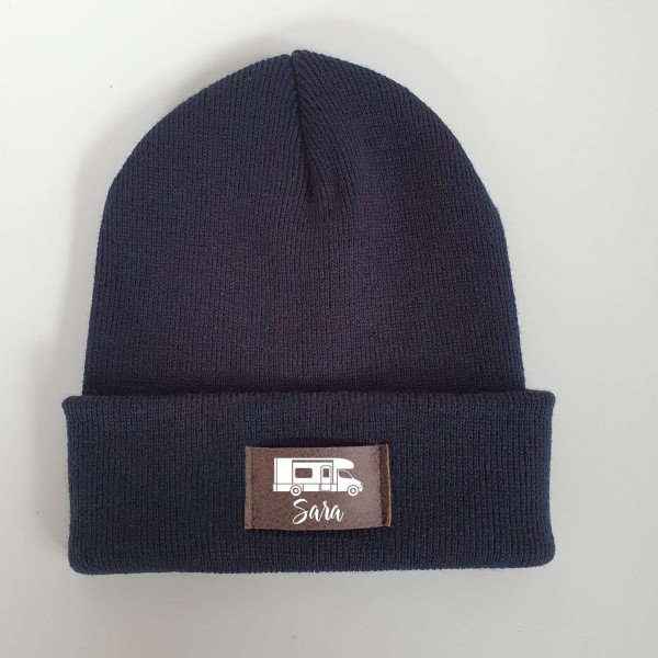 Camping Mütze personalisiert | Hipster Beanie | Mütze | Wintermütze | Blaue Mütze mit Namen | Kinder und/oder Erwachsene | Wohnwagen | Bulli – Bild 1