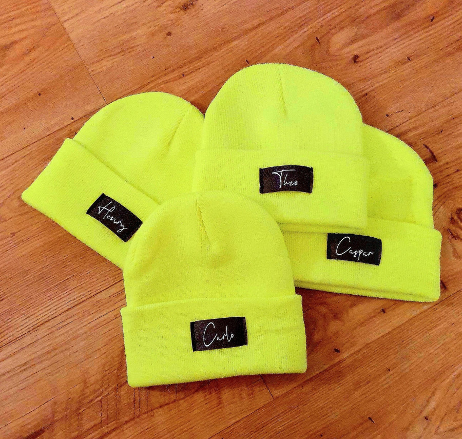 Kinder Mütze personalisiert | Hipster Beanie | Mütze | Wintermütze | Neon gelbe Mütze mit Namen | Herbst