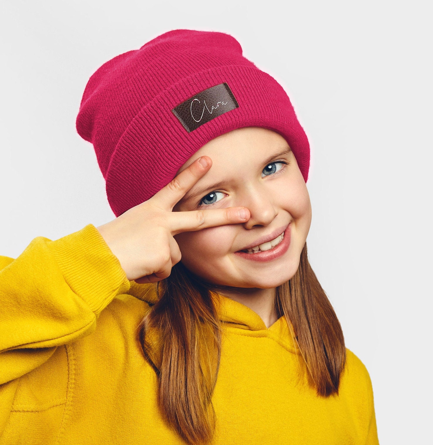 Kinder Mütze personalisiert | Hipster Beanie | Mütze | Wintermütze | Pinke Mütze mit Namen | Herbst – Bild 1