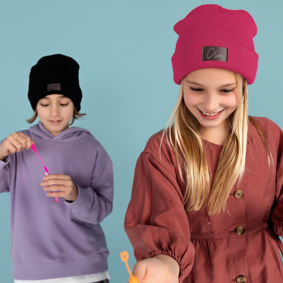 Kinder Mütze personalisiert | Hipster Beanie | Mütze | Wintermütze | Pinke Mütze mit Namen | Herbst