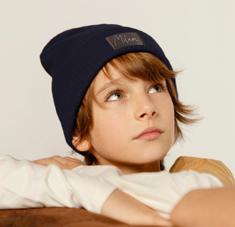 Kinder Mütze personalisiert | Hipster Beanie | Mütze | Wintermütze | Blaue Mütze mit Namen | Herbst
