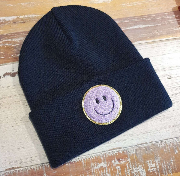 Blaue Kinder Mütze SMILEY | Hipster Beanie | Mütze | Wintermütze | Blaue Mütze mit Smiley | Herbst – Bild 1
