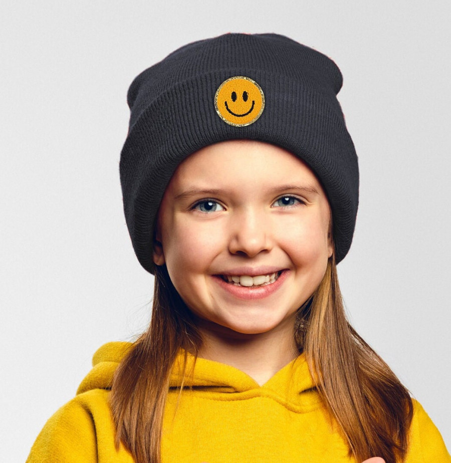 Blaue Kinder Mütze SMILEY | Hipster Beanie | Mütze | Wintermütze | Blaue Mütze mit Smiley | Herbst