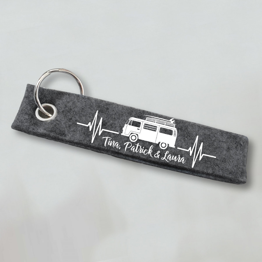 Bulli / Bus / Van Schlüsselanhänger personalisiert mit Wunschtext, Camping, Anhänger mit Text, Schlüsselanhänger, Geschenkidee