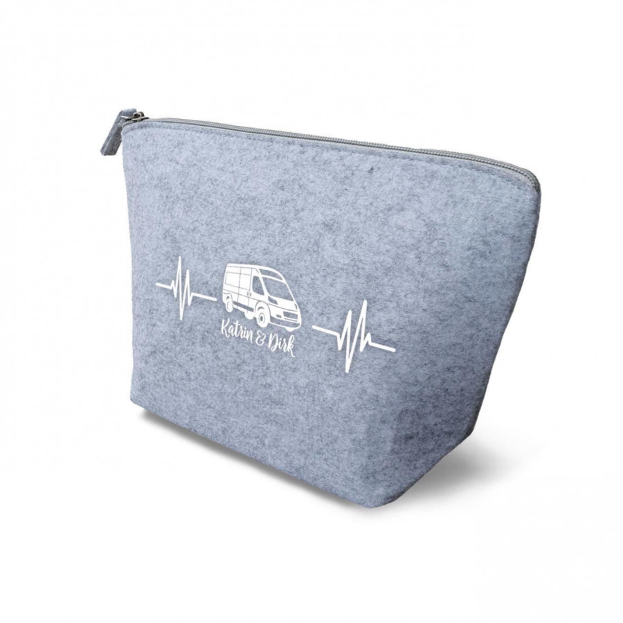 Camper Kulturtasche - Van mit Herzlinie aus Filz 19x18x9 | Personalisiert | Kosmetiktasche mit Namen | Campingtasche | Geschenk | Camp