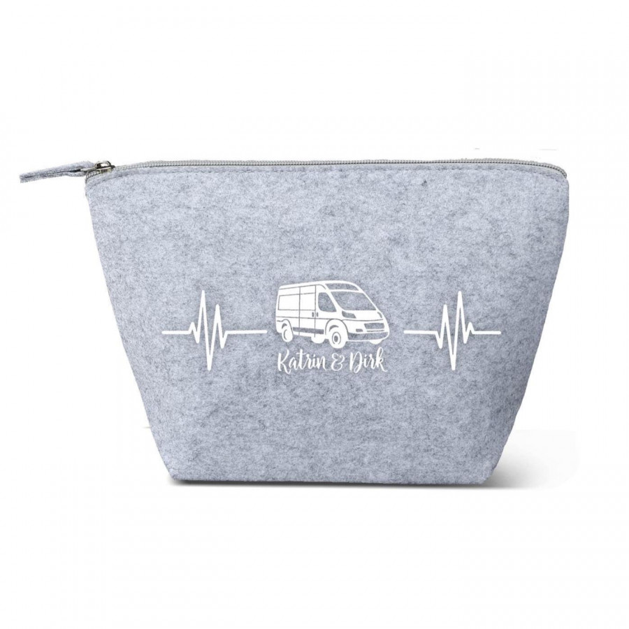 Camper Kulturtasche - Van mit Herzlinie aus Filz 19x18x9 | Personalisiert | Kosmetiktasche mit Namen | Campingtasche | Geschenk | Camp