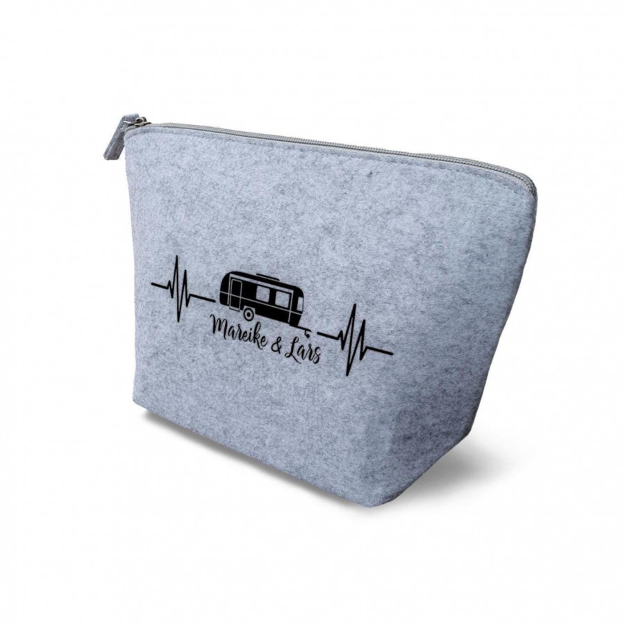 Wohnwagen Kulturtasche aus Filz 19x18x9 cm | Personalisiert | Kosmetiktasche mit Namen | Campingtasche | Camper | Geschenk | Camping
