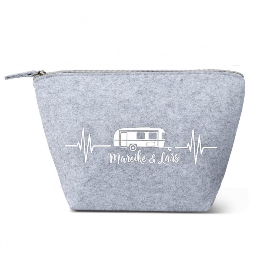 Wohnwagen Kulturtasche aus Filz 19x18x9 cm | Personalisiert | Kosmetiktasche mit Namen | Campingtasche | Camper | Geschenk | Camping