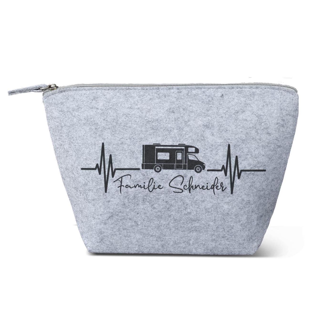 Wohnmobil Kulturtasche aus Filz 19x18x9 cm | Personalisiert | Kosmetiktasche mit Namen | Kulturtasche | Camping | Geschenk | Beauty Bag – Bild 1