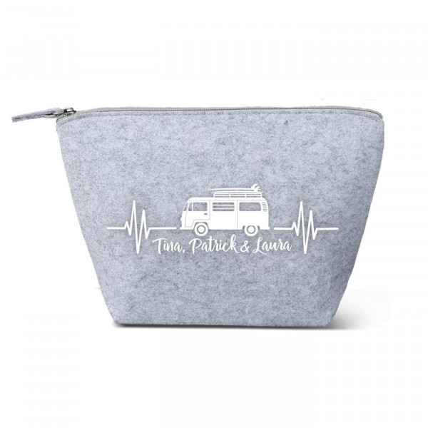 Camper Bulli Kulturtasche aus Filz 19x18x9 | Personalisiert | Kosmetiktasche mit Namen | Campingtasche | Geschenk | Beauty Bag | Camp – Bild 3