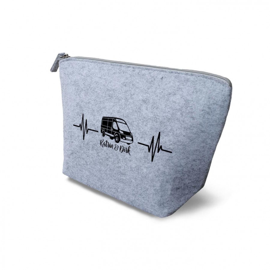 Camper Kulturtasche - Van mit Herzlinie aus Filz 19x18x9 | Personalisiert | Kosmetiktasche mit Namen | Campingtasche | Geschenk | Camp