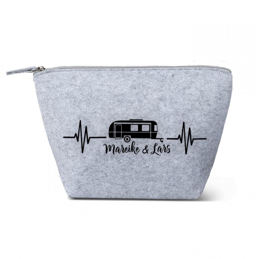 Wohnwagen Kulturtasche aus Filz 19x18x9 cm | Personalisiert | Kosmetiktasche mit Namen | Campingtasche | Camper | Geschenk | Camping